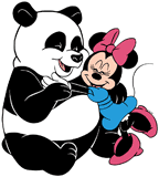 Minnie Mouse hugging a giant panda