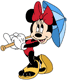 Minnie Mouse in her bathing suit with a parasol