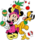 Pluto eating from Minnie's fruit hat as she plays the maracas