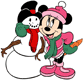 Minnie Mouse hugging her snowman