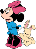 Minnie Mouse holding a stuffed bunny