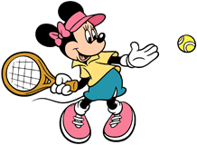 Minnie Mouse swinging her tennis racquet