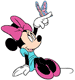 Minnie Mouse in blue, with a butterfly on her finger