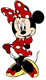Minnie Mouse in red, standing with arms behind back in red