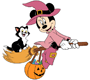 Minnie Mouse as a witch on a broom