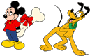 Mickey holding gift for Pluto