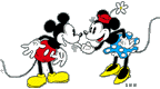Minnie tickling Mickey's chin