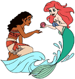 Ariel showing Moana a seashell