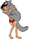 Mowgli and Akela the wolf hugging