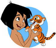 Mowgli holding a baby tiger