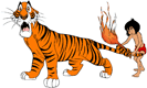Mowgli attaching torch to Shere Khan's tail