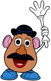 Mr. Potato Head holding his arm up, waving