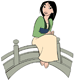 Mulan sitting on a bridge