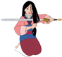 Mulan cutting her hair with her sword