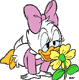 Baby Daisy smelling a flower