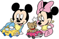 Baby Mickey, Minnie playing with toys