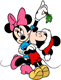 Mickey kissing Minnie under mistletoe