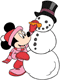 Minnie building a snowman