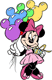 Minnie holding a bouquet of balloons