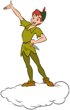 Peter Pan standing on a cloud