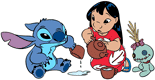 Lilo, Stitch having tea with Scrump