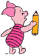Piglet holding a pencil