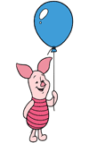 Piglet holding a blue balloon
