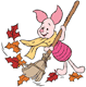 Piglet raking leaves