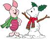 Piglet building a snowman