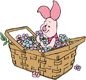 Piglet in a basket of flowers