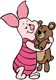 Piglet hugging his teddy bear