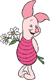 Piglet holding flowers