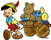 Pinocchio drawing a cart full of toys