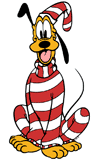 Pluto dressed as a candy cane