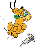 Pluto hopping along with an Easter basket