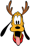 Pluto wearing reindeer ears