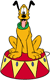 Pluto sitting on a circus stand