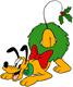 Pluto wearing a wreath