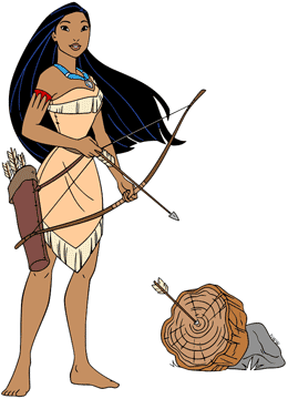 Pocahontas practise shooting with bow and arrow