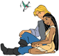 Pocahontas, John holding hands with Flit flying above