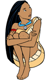 Pocahontas hugging her knees