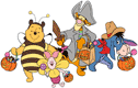 Winnie the Pooh, Tigger, Eeyore and Piglet trick-or-treating