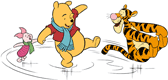 Pooh, Piglet, Tigger on ice