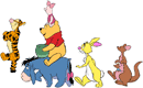 Pooh, Piglet, Tigger, Rabbit, Kanga, Eeyore, Roo marching