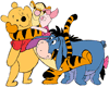 Pooh, Piglet, Tigger, Eeyore hugging