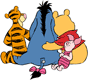 Pooh, Piglet, Tigger, Eeyore hugging, back view