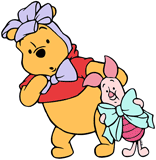 Winnie the Pooh and Piglet wearing bows