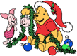 Pooh and Piglet going through Christmas decorations