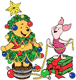 Piglet decorating Winnie the Pooh as a Christmas tree