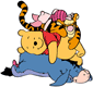 Pooh, Piglet, Eeyore and tigger lying on top of each other in a heap